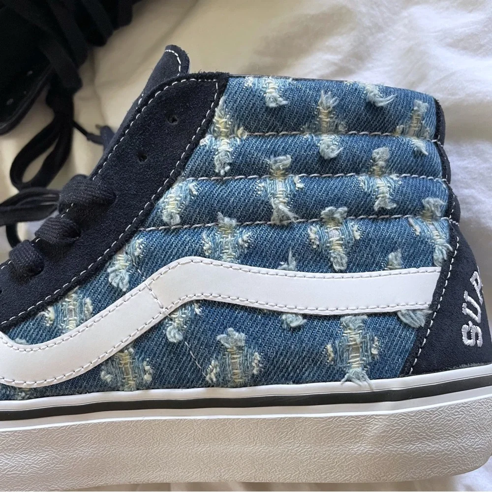 NIB VANS Sk8-Hi x SUPREME Blue Hole Punch Denim 2020 Size 9.5 - Picture 10 of 16